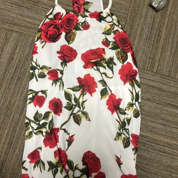 Backless Floral Halter mini Dress with Red Roses - Picture 1 of 4